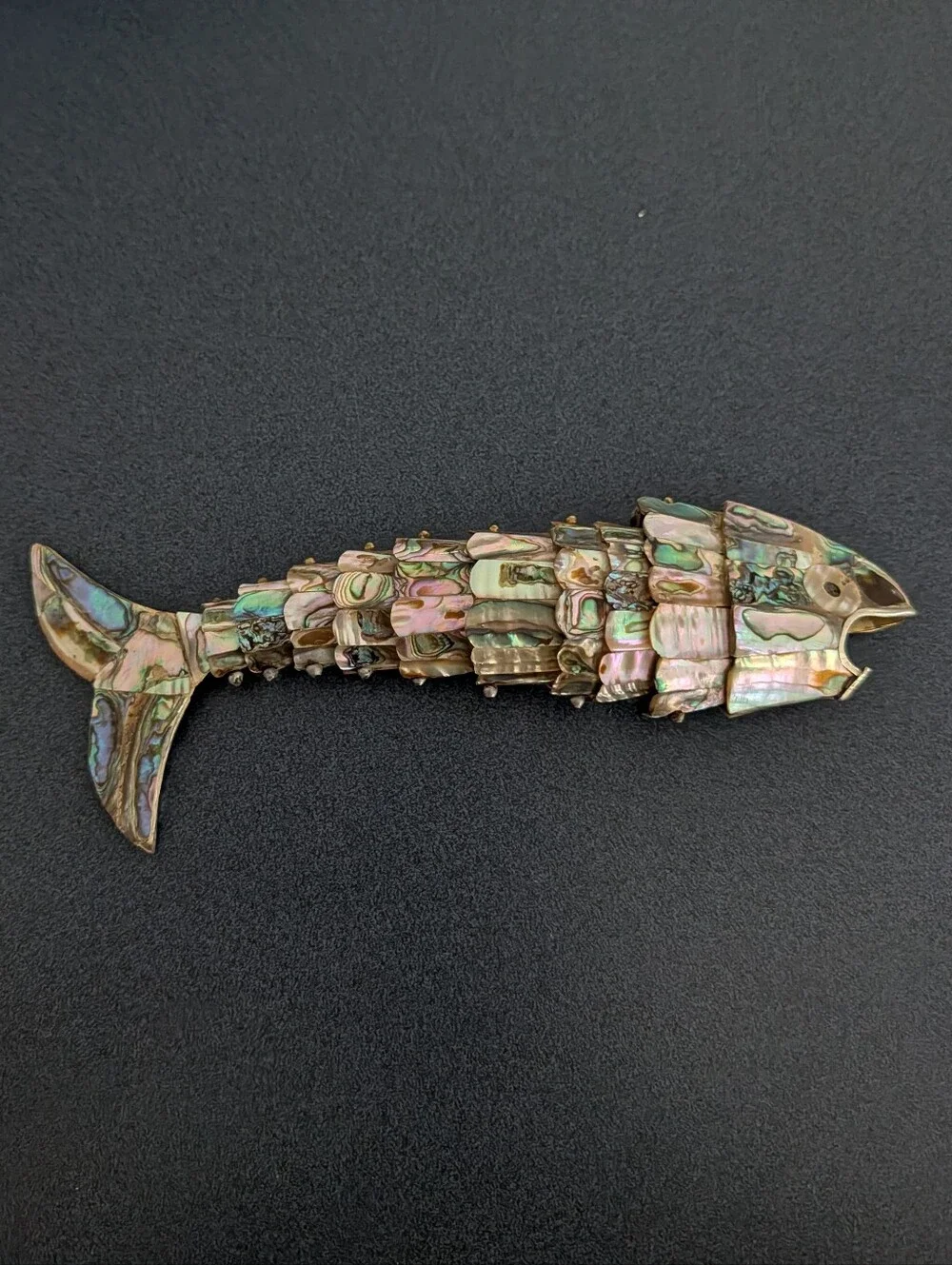 vintage ABALONE SHELL articulated fish bottle opener